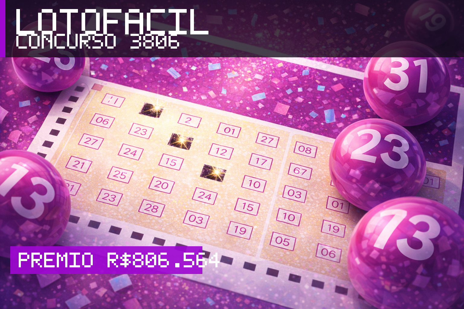 Resultado da Lotofácil, concurso 3806: prêmio r$ 806.564