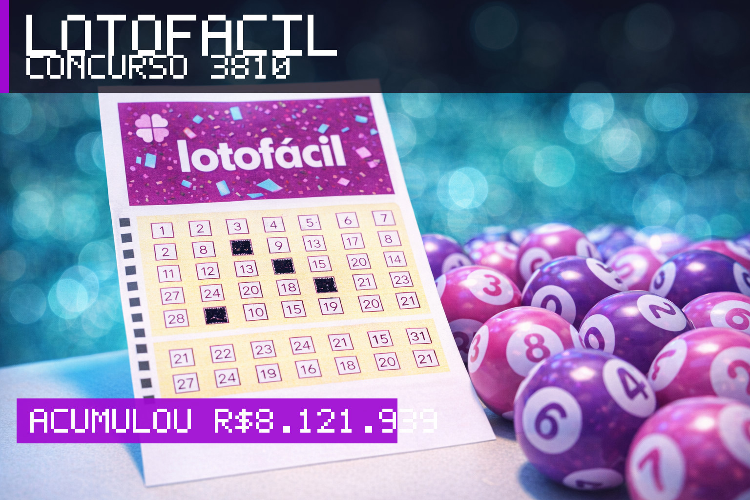Resultado da Lotofácil, concurso 3810: acumulou r$ 8.121.939