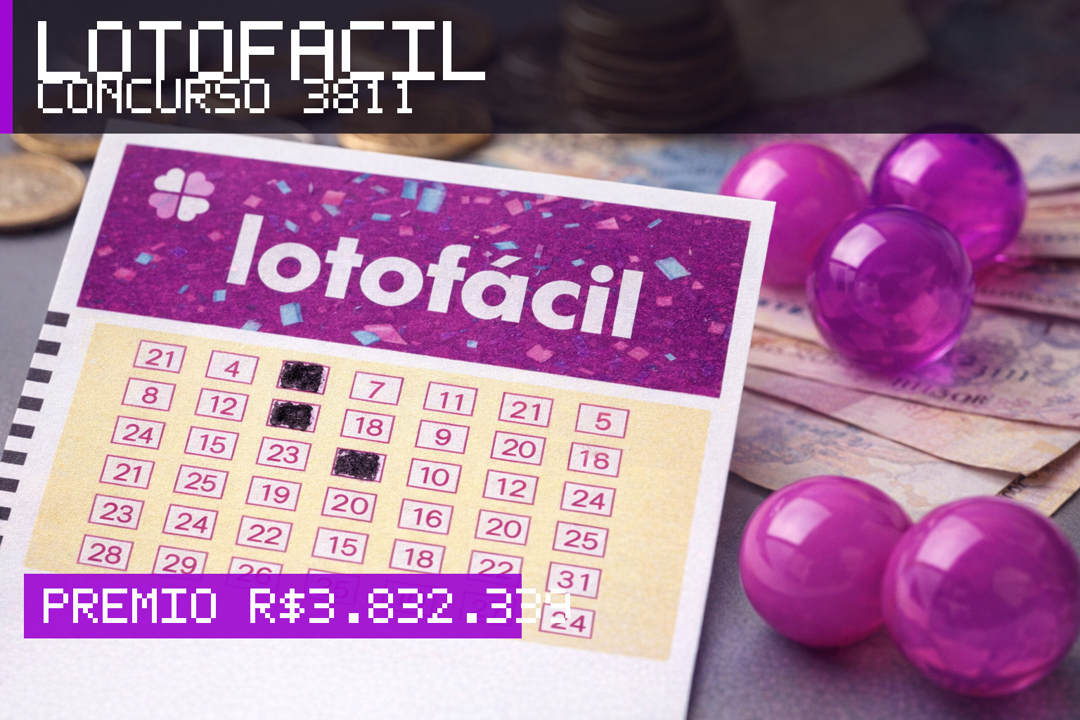 Resultado da Lotofácil, concurso 3811: prêmio r$ 3.832.339