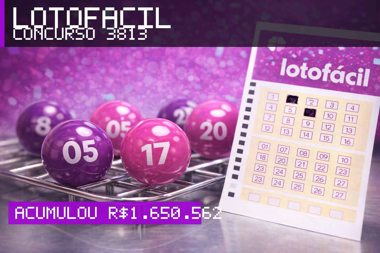 Resultado da Lotofácil, concurso 3813: acumulou r$ 1.650.562