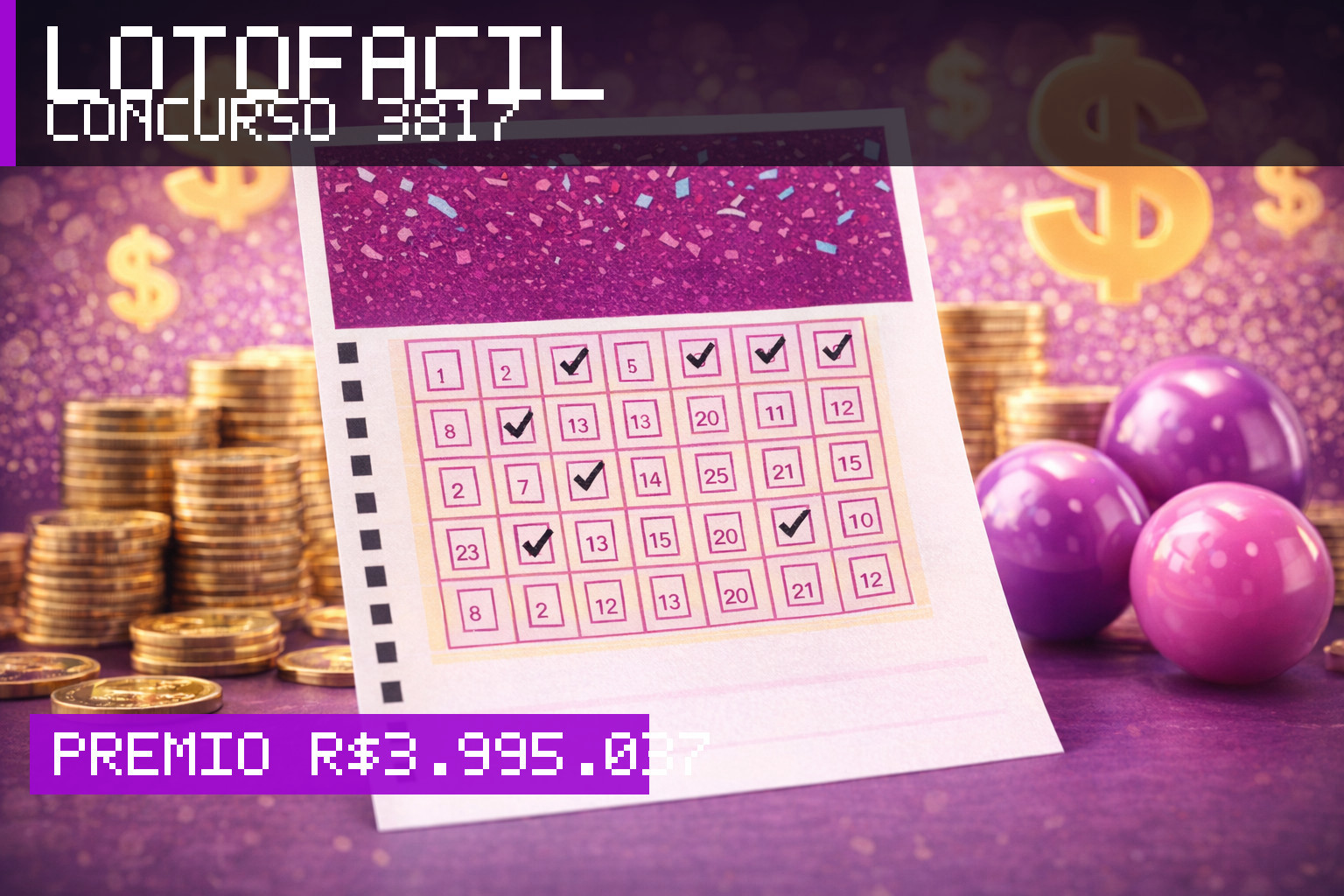 Resultado da Lotofácil, concurso 3817: prêmio r$ 3.995.037