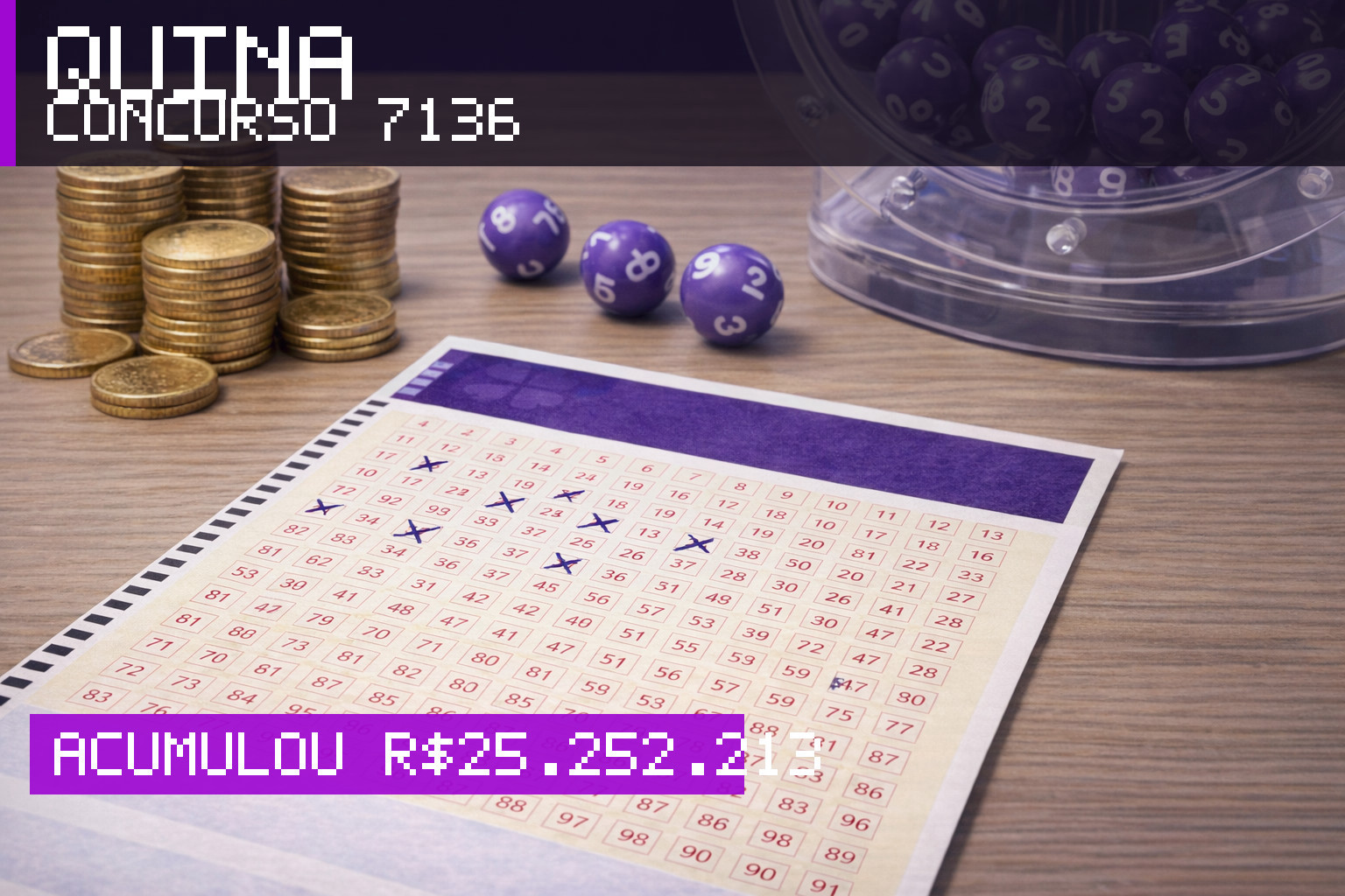 Resultado da Quina, concurso 7136: acumulou r$ 25.252.213