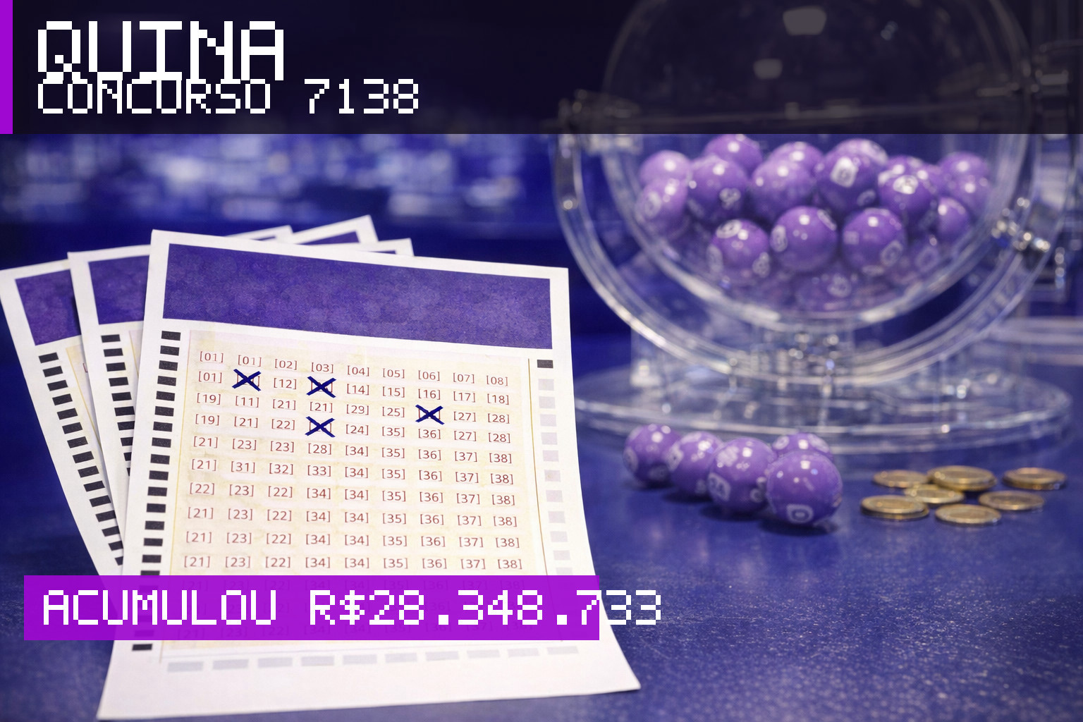 Resultado da Quina, concurso 7138: acumulou r$ 28.348.733